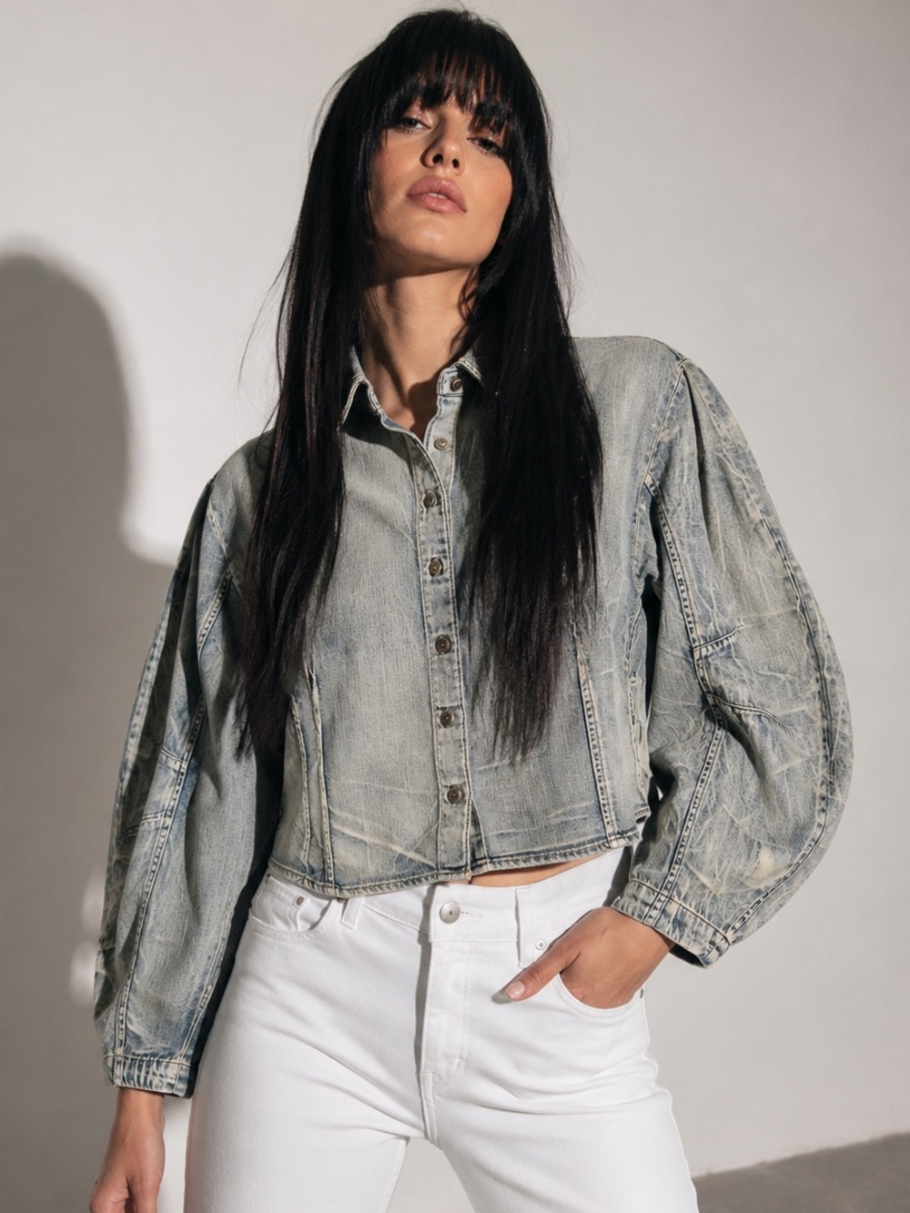 ROBERT RODRIGUEZ Kelly Barrel Sleeve Chambray Denim Jacket Women’s Large NWT
